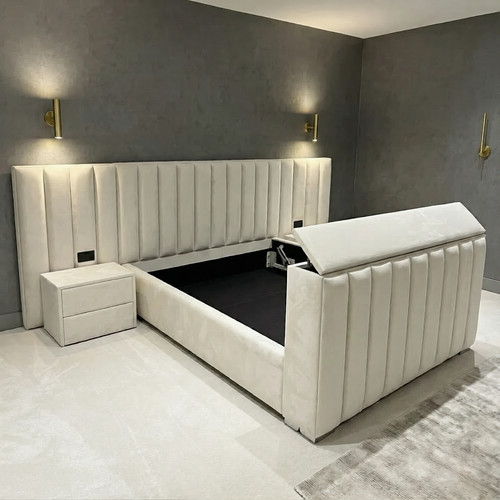 Paneled wide headboard bed - paneled, tv
