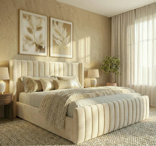 Winged upholstered bed frame - upholstered,