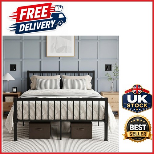 Modern black metal bed frame - black,