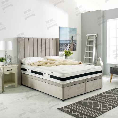 Winged bed upholstered - upholstered, gas