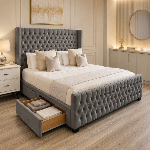 Winged headboard divan bed set - winged,