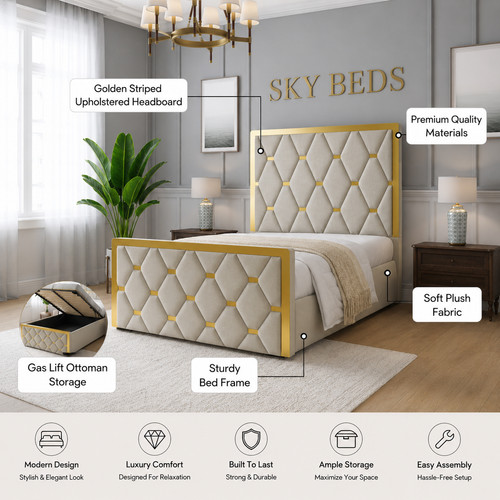 Double gold striped bed - double,