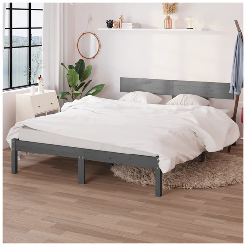Bed frame solid pinewood - frame, grey