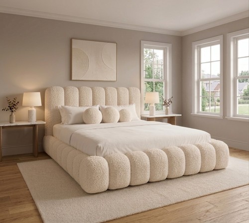 Teddy boucle fabric bed frame - bed,